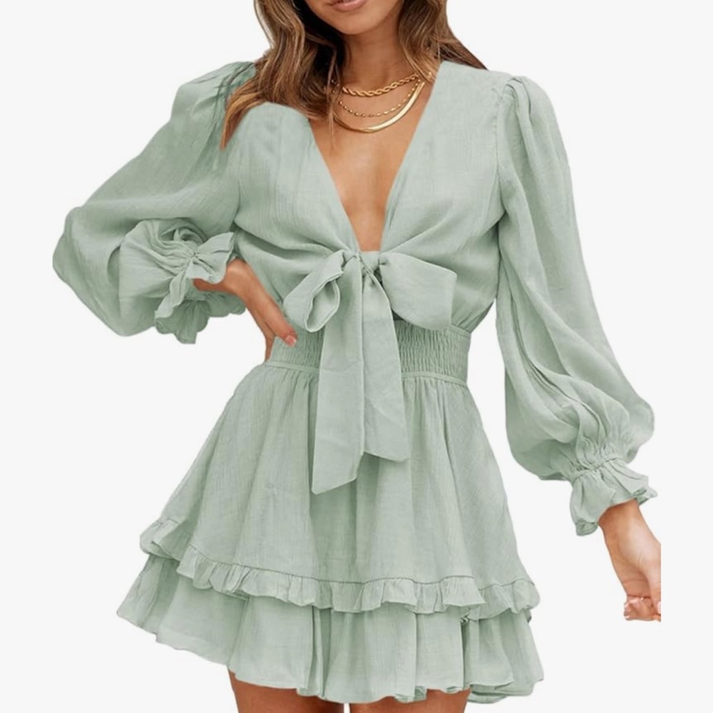 Flowy Bow Sage Green Dress